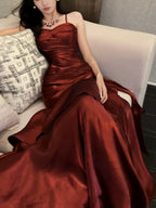 Wine Red Straps Mermaid Long Prom Dress, Wine Red Prom Dress
