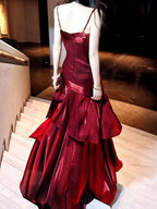 Wine Red Straps Mermaid Long Prom Dress, Wine Red Prom Dress