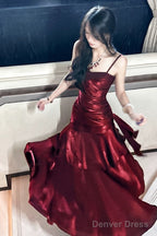 Wine Red Straps Mermaid Long Prom Dress, Wine Red Prom Dress