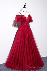 Wine Red Straps Off Shoulder Long Prom Dress Party Dress, Formal Gown Evening Dresses