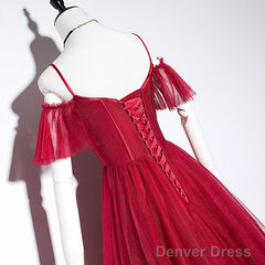 Wine Red Straps Off Shoulder Long Prom Dress Party Dress, Formal Gown Evening Dresses