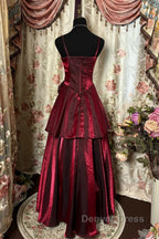 Wine Red Straps Sweetheart Vintage Style Prom Dress, Wine Red Prom Dresses