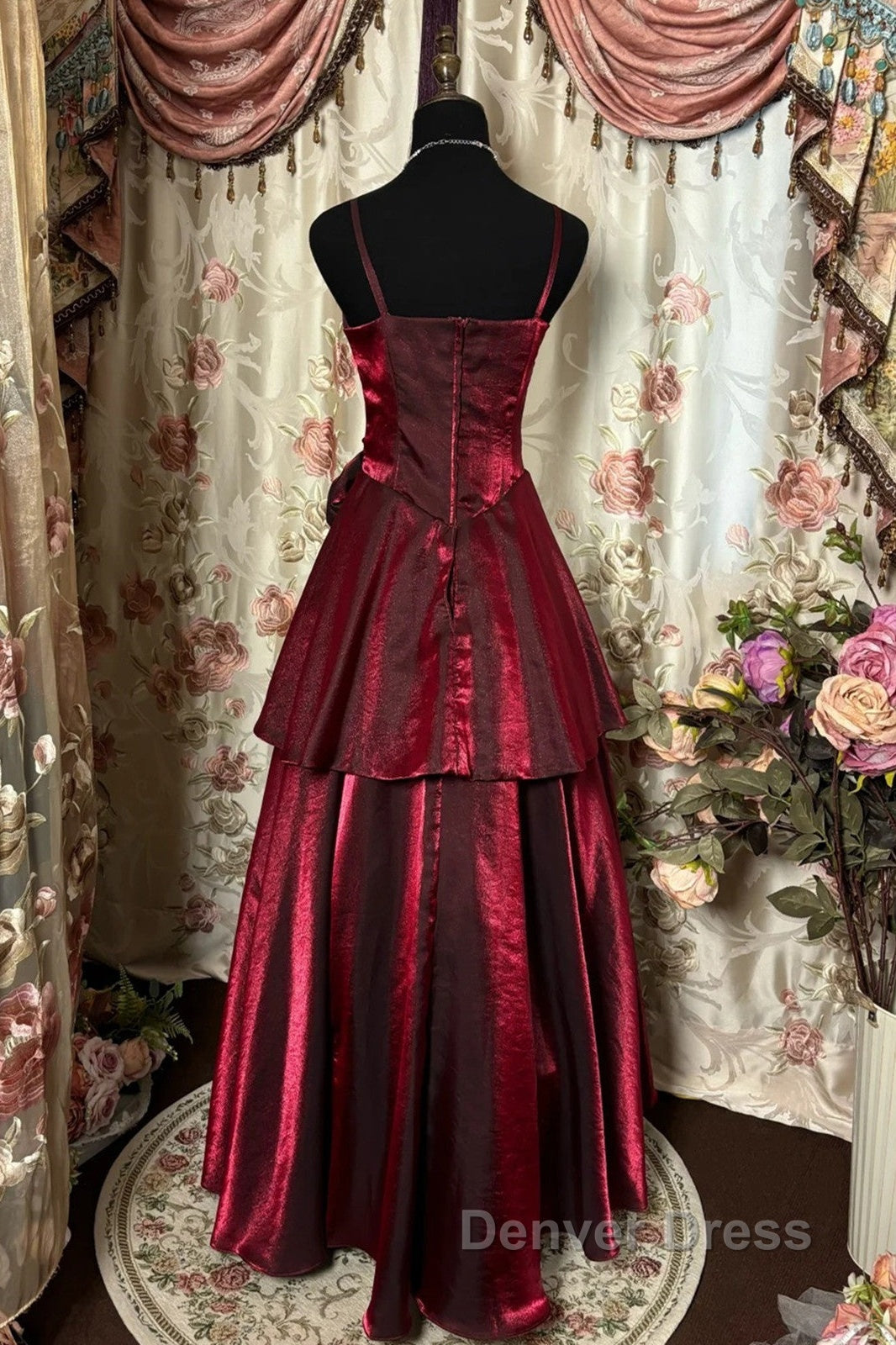 Wine Red Straps Sweetheart Vintage Style Prom Dress, Wine Red Prom Dresses