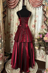 Wine Red Straps Sweetheart Vintage Style Party Dress, Wine Red Prom Dress
