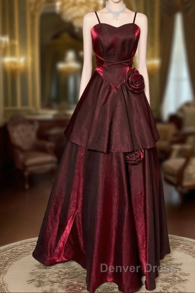 Wine Red Straps Sweetheart Vintage Style Prom Dress, Wine Red Prom Dresses Main image
