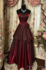 Wine Red Straps Sweetheart Vintage Style Party Dress, Wine Red Prom Dress