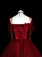Wine Red Sweetheart Beaded Tulle Prom Dress, Off Shoulder Sweet 16 Dresses