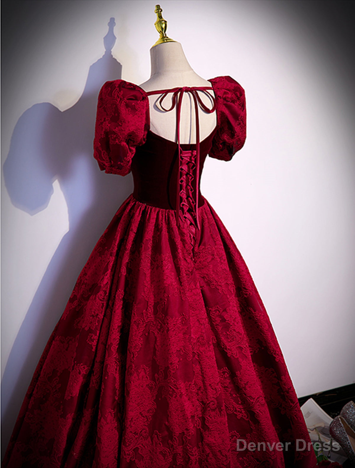 Wine Red Sweetheart Short Sleeves Long Prom Dress, Wine Red Prom Dress