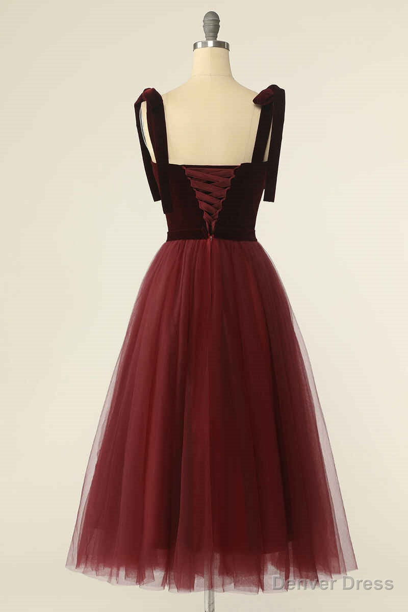 Wine Red Sweetheart Tie Strap A Line Short Prom Dresses