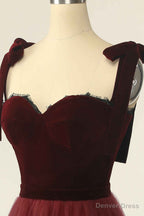 Wine Red Sweetheart Tie Strap A Line Short Prom Dresses