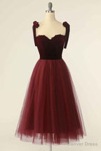 Wine Red Sweetheart Tie Strap A Line Short Prom Dresses