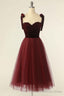 Wine Red Sweetheart Tie Strap A Line Short Prom Dresses