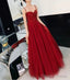 Wine Red Tulle Beaded Straps Beaded Formal Dress Evening Dress Party Dress A Line Prom Dress