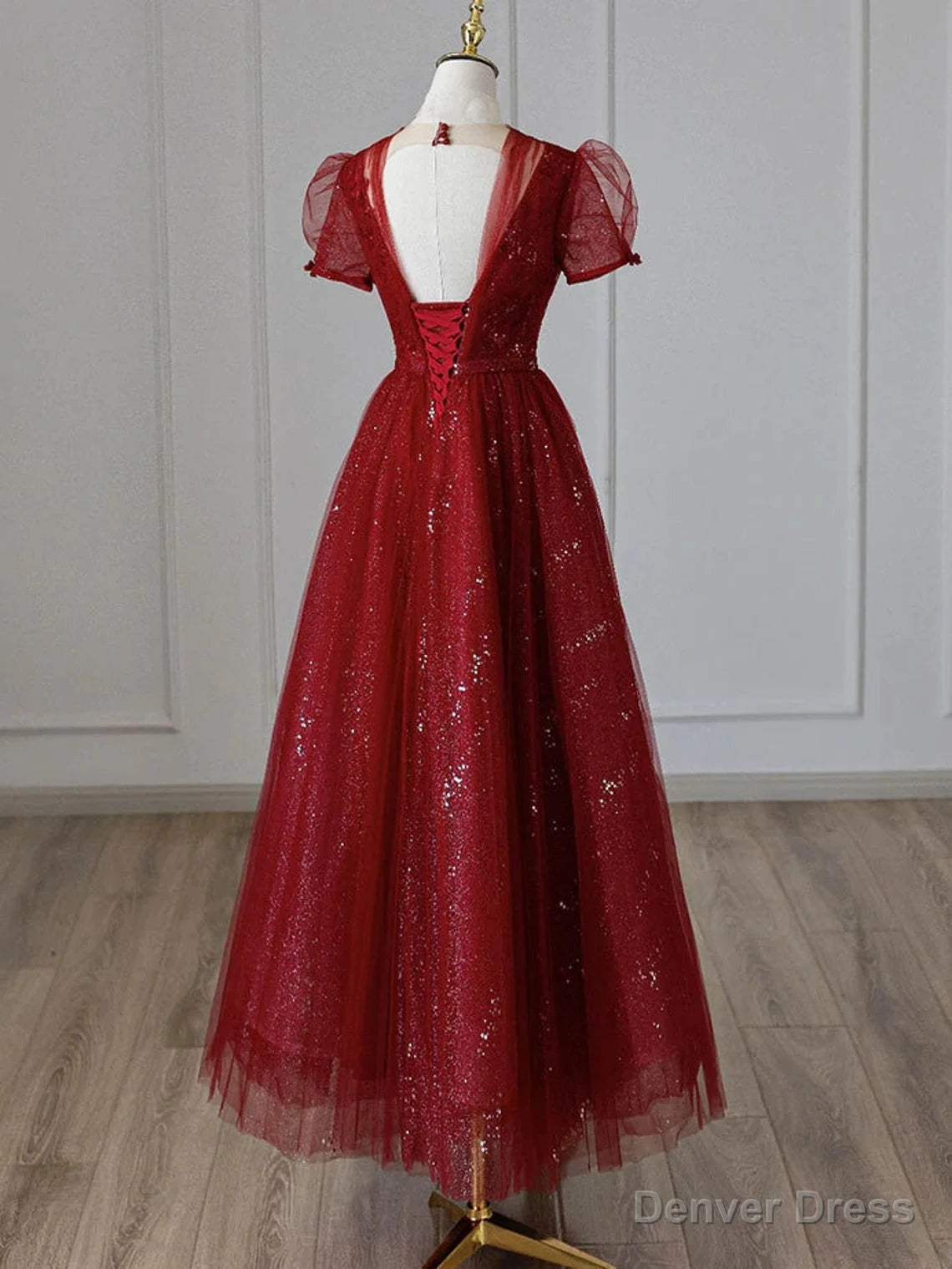 Wine Red Tulle Cap Sleeves Bridesmaid Dress, Wine Red Long Prom Dresses