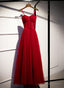 Wine Red Tulle Long Straps Prom Dress, A Line Dark Red Prom Gowns