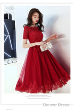 Wine Red Tulle Short Homecoming Dress With Lace Applique, Cute Prom Dress