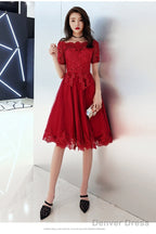 Wine Red Tulle Short Homecoming Dress With Lace Applique, Cute Prom Dress Party Dress