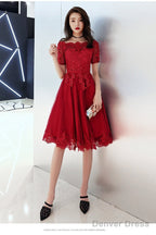 Wine Red Tulle Short Homecoming Dress With Lace Applique, Cute Prom Dress