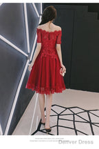 Wine Red Tulle Short Homecoming Dress With Lace Applique, Cute Prom Dress