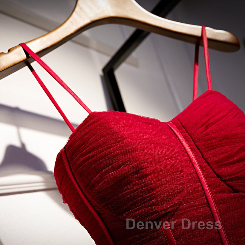 Wine Red Tulle Straps Long Sweetheart Prom Dress Prom Dress, A Line Dark Red Prom Dresses