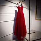 Wine Red Tulle Straps Long Sweetheart Prom Dress Prom Dress, A Line Dark Red Prom Dresses