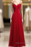 Wine Red Tulle Straps Long Sweetheart Prom Dress Prom Dress, A Line Dark Red Prom Dresses