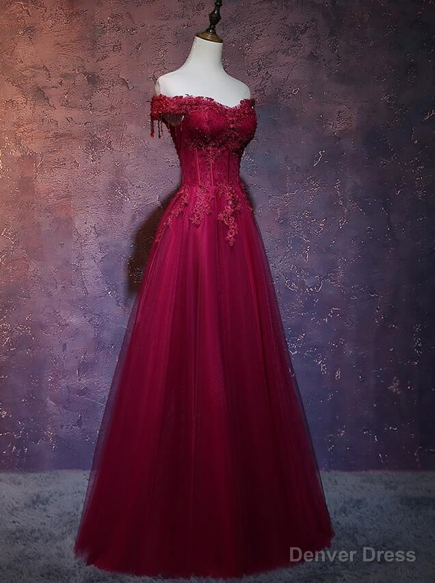 Wine Red Tulle Sweetheart Long Prom Dress, A Line Prom Dresses