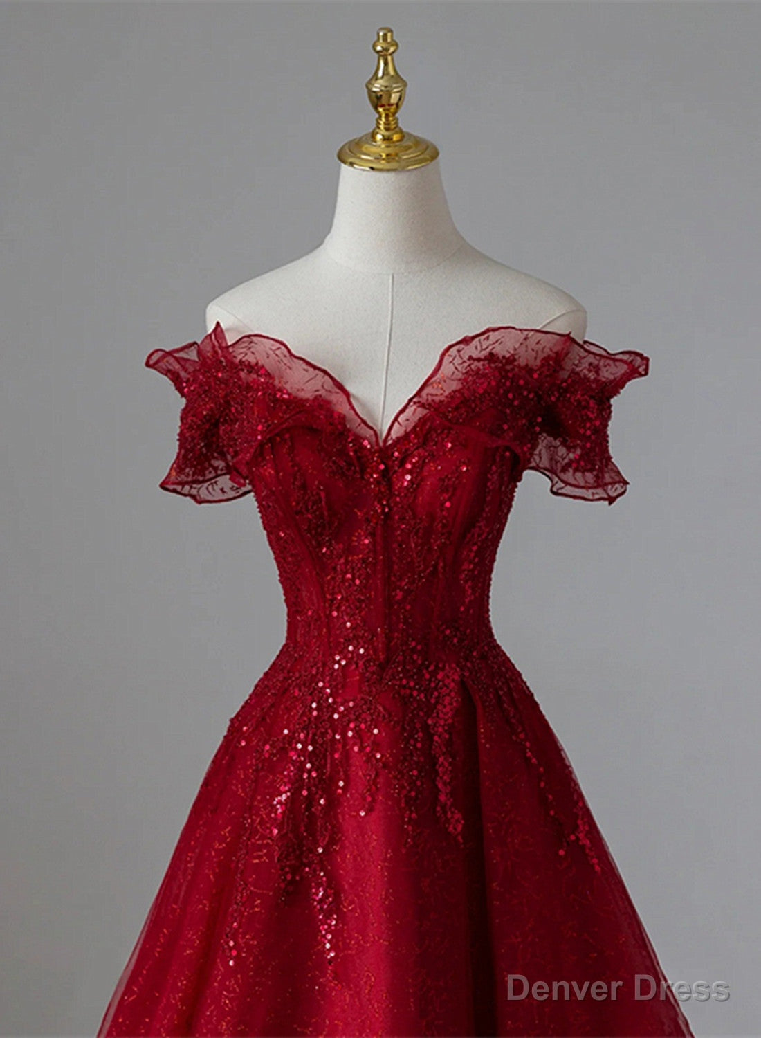 Wine Red Tulle with Sequins and Lace Prom Dress Wine Red A Line Prom Dress shops