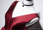 Wine Red V Neckline Satin Lace up Homecoming Dress, Short Prom Dresses