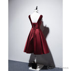 Wine Red V Neckline Satin Lace up Homecoming Dress, Short Prom Dresses