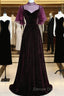 Wine Red Velvet A Line Long High Neckline Prom Dress, Wine Red Long Bridesmaid Dresses