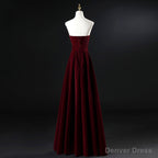 Wine Red Velvet Floor Length Long Prom Dress, Dark Red Prom Dresses