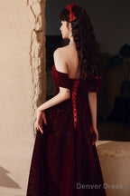 Wine Red Velvet Floor Length Prom Dress, A-Line Prom Dress Wine Red Prom Dresses