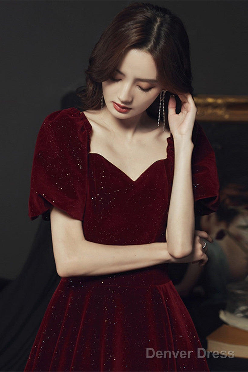 Wine Red Velvet Long Party Dress, Off Shoulder A-Line Long Prom Dress Secondary image