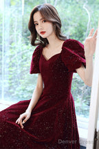 Wine Red Velvet Long Party Dress, Off Shoulder A-Line Long Prom Dress