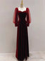 Wine Red Velvet Long Sleeves Floor Length Bridesmaid Dress, Wine Red Long Prom Dresses
