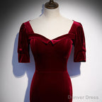 Wine Red Velvet Mermaid Long Evening Party Dresses, Dark Red Velvet Formal Dresses