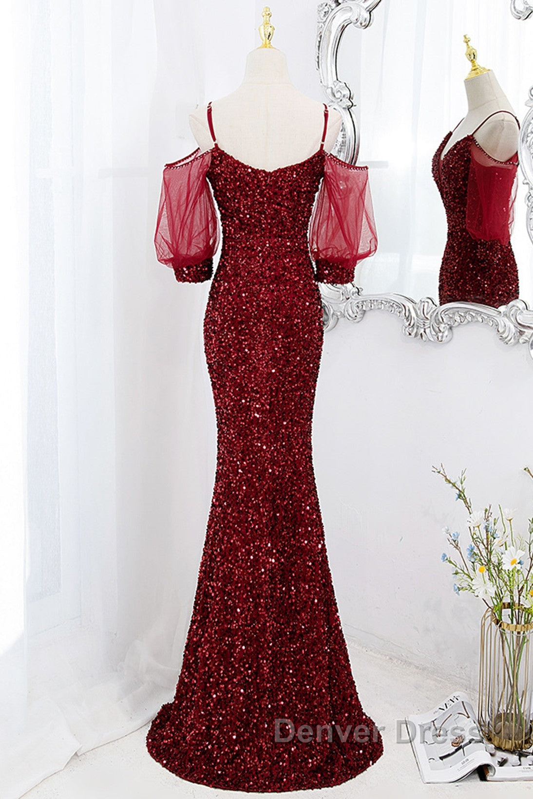 Wine Red Velvet Mermaid Long Party Dresses, Wine Red Vekvet Prom Dresses