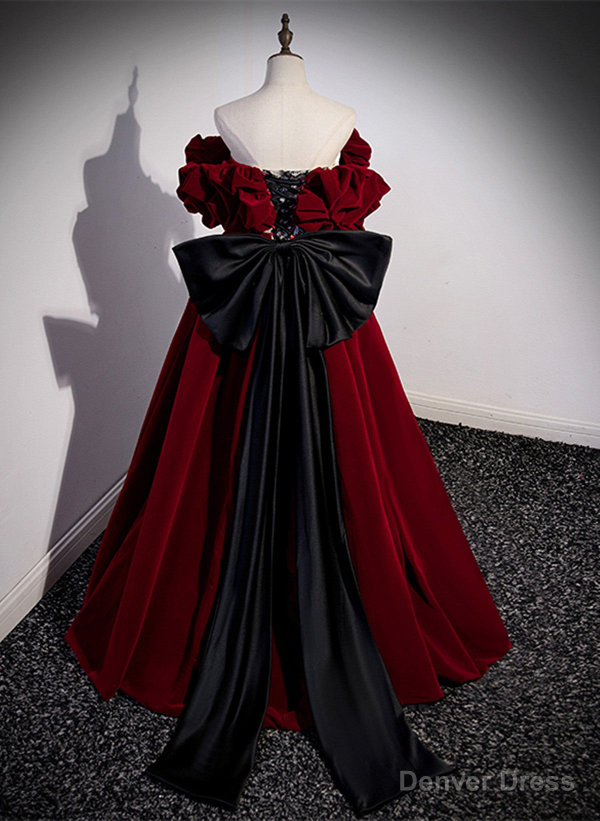 Wine Red Velvet Off Shoulder Prom Dress, A Line Floor Length Prom Dresses