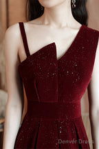 Wine Red Velvet Short Party Dress Homecoming Dress, Wine Red Bridesmaid Dress