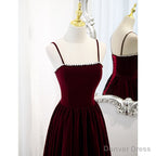 Wine Red Velvet Short Simple Wedding Prom Dress, Dark Red Homecoming Dresses