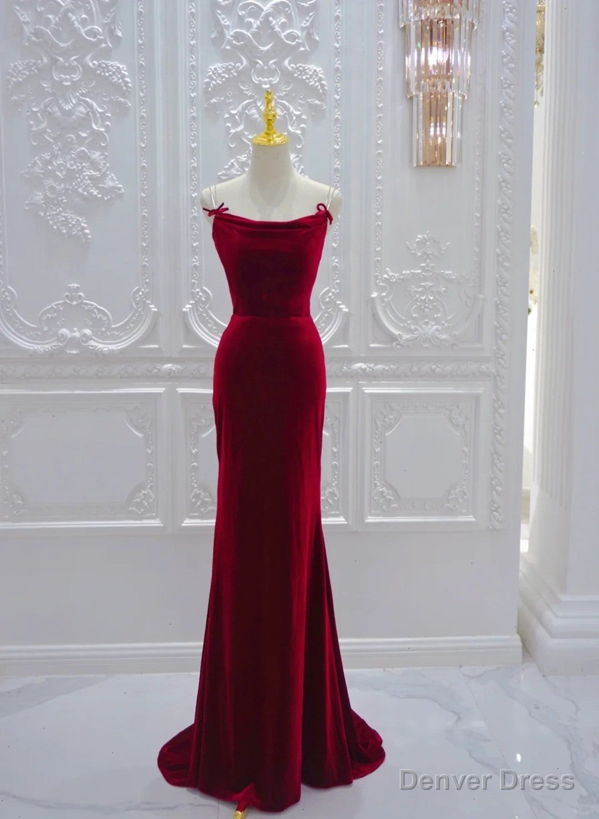 Wine Red Velvet Straps Cross Back Long Prom Dress, Wine Red Velvet Prom Dresses