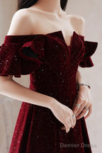 Wine Red Velvet Tea Length Prom Dress Graduation Dress, Wine Red Prom Dresses