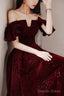 Wine Red Velvet Tea Length Prom Dress Graduation Dress, Wine Red Prom Dresses