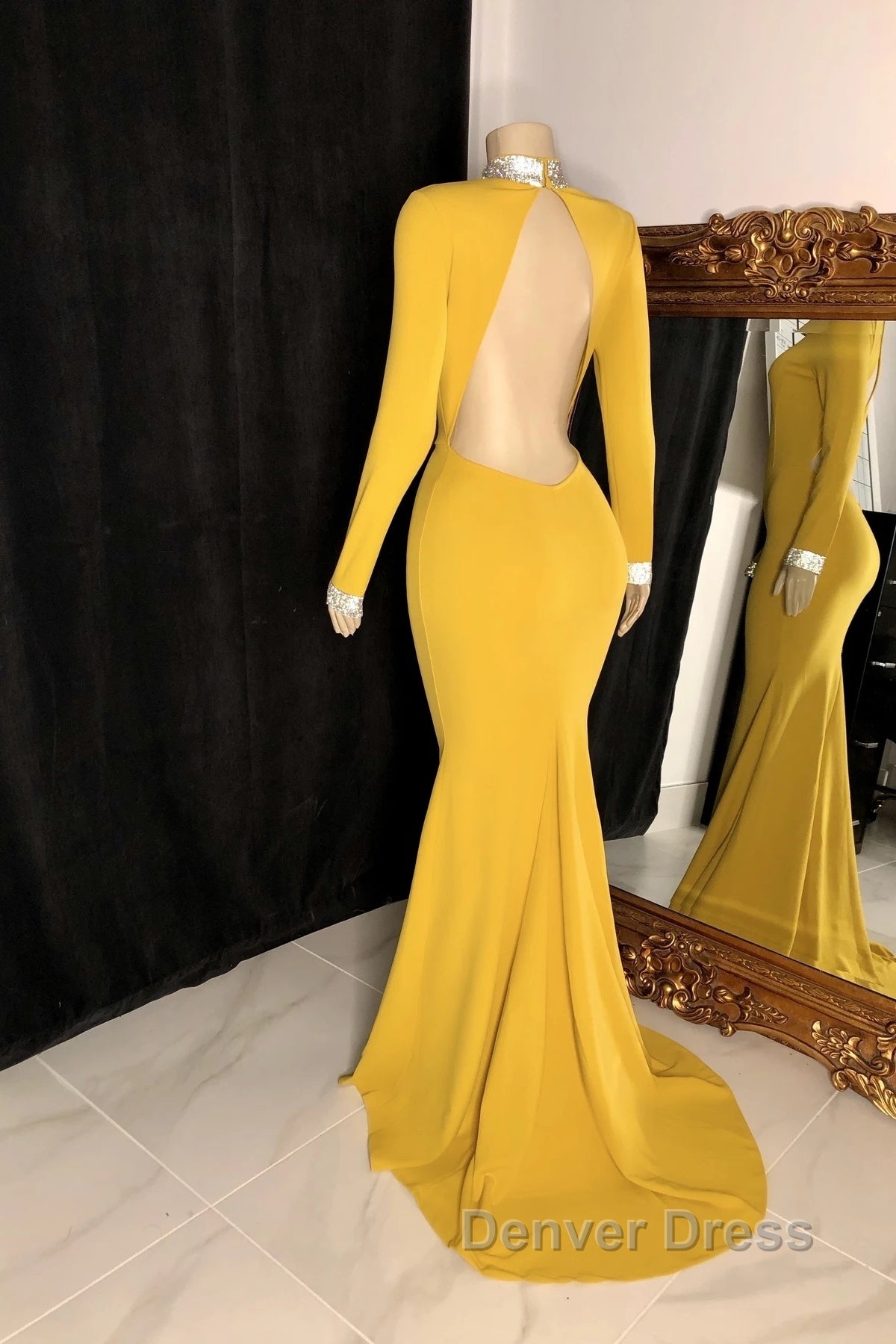 Winter Wedding Guest Dresses Long Sleeves High Neck Yellow Prom Dresses