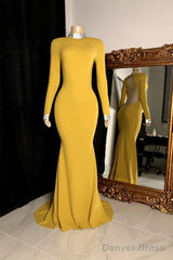Winter Wedding Guest Dresses Long Sleeves High Neck Yellow Prom Dresses