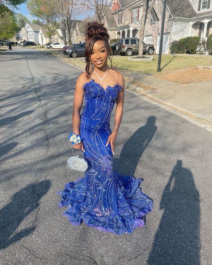 Women'S Mermaid Prom Dress, Sweetheart Sequin Royal Blue Birthday Prom Dresses Secondary image