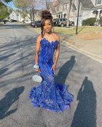 Women'S Mermaid Prom Dress, Sweetheart Sequin Royal Blue Birthday Prom Dresses
