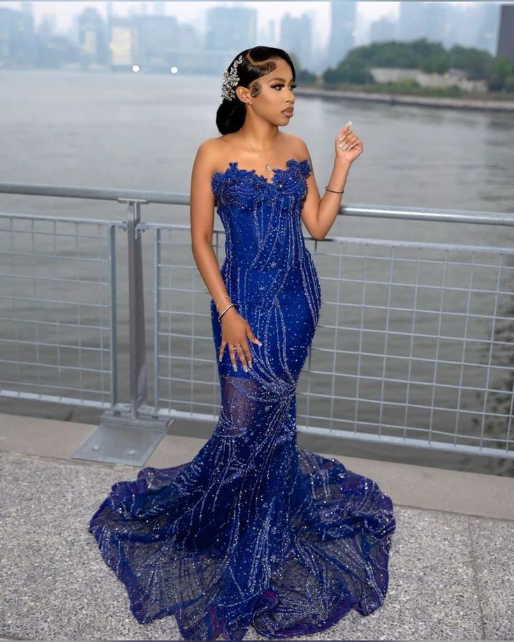 Women'S Mermaid Prom Dress, Sweetheart Sequin Royal Blue Birthday Prom Dresses