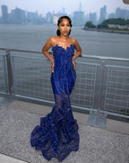 Women'S Mermaid Prom Dress, Sweetheart Sequin Royal Blue Birthday Prom Dresses